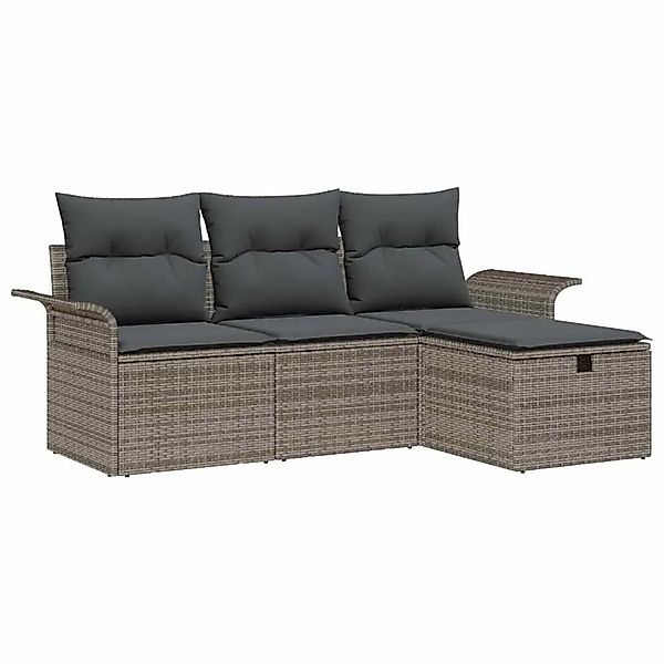 vidaXL Gartensofa-Set mit Kissen mit Speicher 4 Stk Grau Poly-Rattan 335884 günstig online kaufen