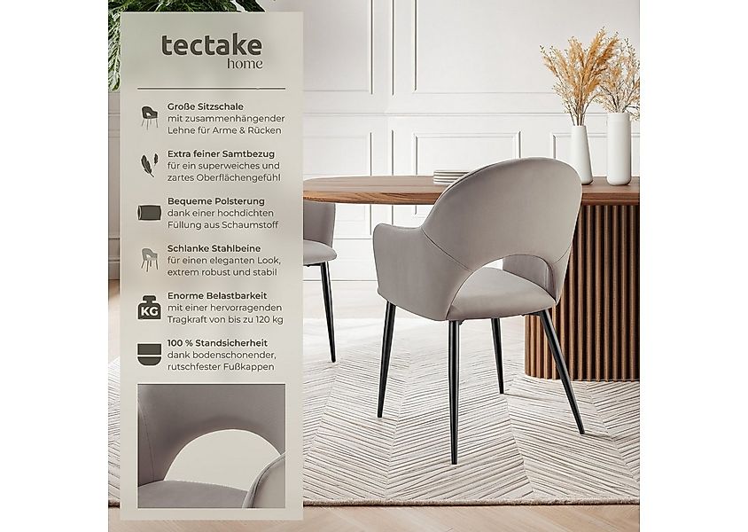 tectake Esszimmerstuhl Armlehnstuhl Sachel, Samtoptik, gepolstert, Belastba günstig online kaufen