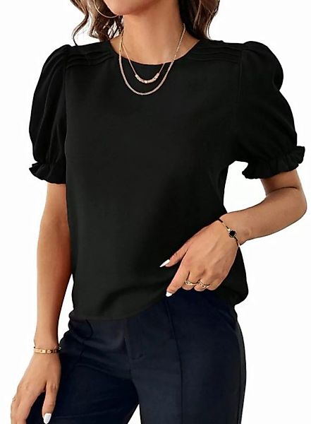 ENIX Blusentop Damen T-Shirt einfarbig Rundhals Rundhalsshirt Laternen-Kurz günstig online kaufen