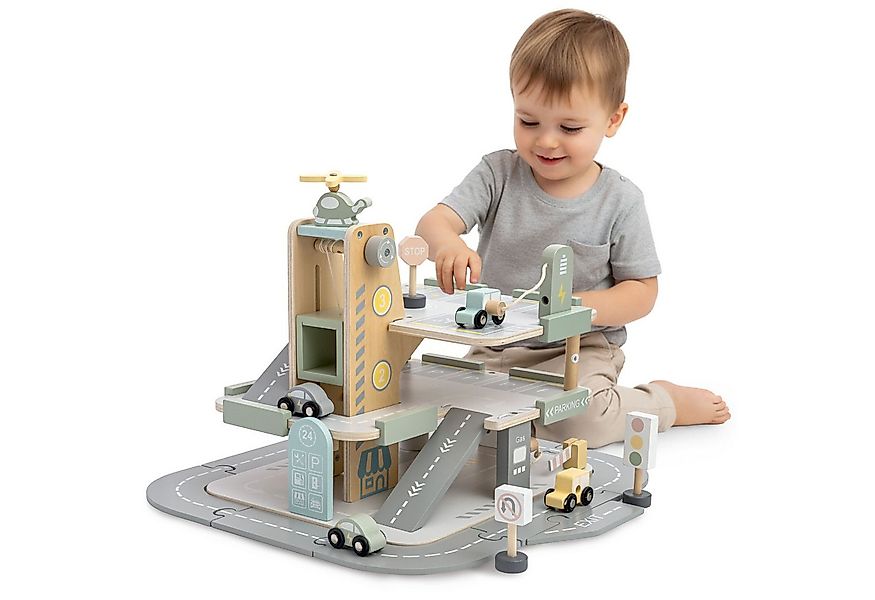 Mamabrum Kinderfahrzeug-Schienen 3-stöckige Holzgarage für Kinder – Parkhau günstig online kaufen