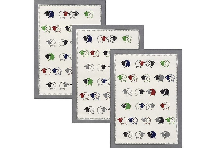 Kracht Geschirrtuch Geschirrtuch "Schäfchen" 3er-Pack, Halbleinen Motiv günstig online kaufen