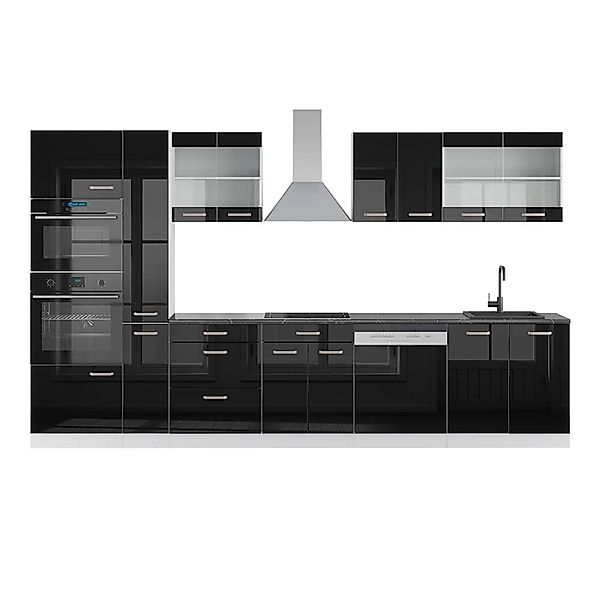 Vicco R-Line Küchenzeile Schwarz Hochglanz/Weiß 350 cm mit HochschrankAP An günstig online kaufen