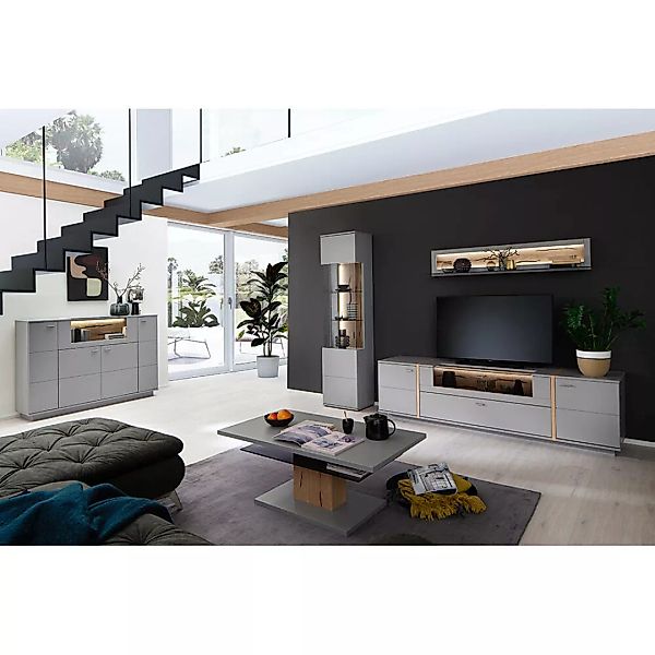 Wohnzimmer Set SAVANNAH-05 in grau lackiert mit Eiche inkl. Couchtisch mit günstig online kaufen