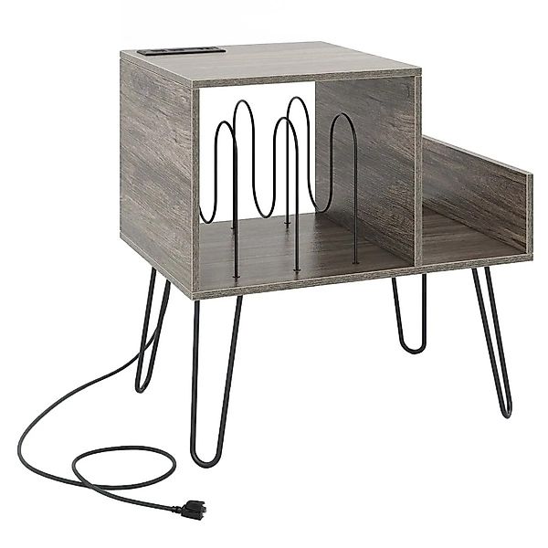 Costway Beistelltisch mit Ladestation & Plattenspielerständer Grau günstig online kaufen