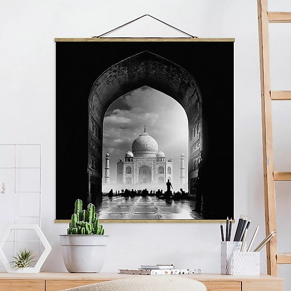 Stoffbild Architektur mit Posterleisten - Quadrat Das Tor zum Taj Mahal günstig online kaufen