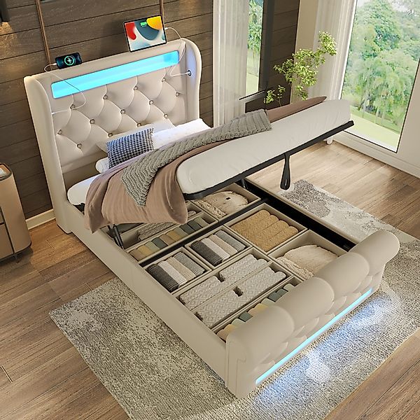 TavilaEcon Boxspringbett LED-Leuchten, Stauraum-Kopfteil mit USB- günstig online kaufen