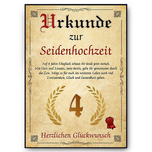 Tigerlino Poster Urkunde zum 4. Hochzeitstag günstig online kaufen