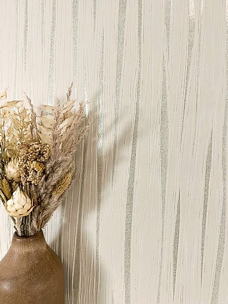 Newroom Vliestapete, Creme Tapete Streifen Linien günstig online kaufen