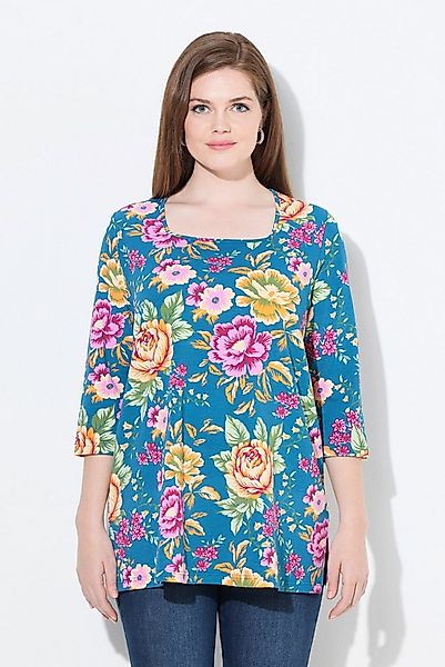 Ulla Popken T-Shirt Shirt Blüten Classic Carré-Ausschnitt 3/4-Arm günstig online kaufen