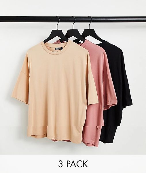 ASOS DESIGN – 3er-Pack Oversized-T-Shirts aus Bio-Material in mehreren Farb günstig online kaufen