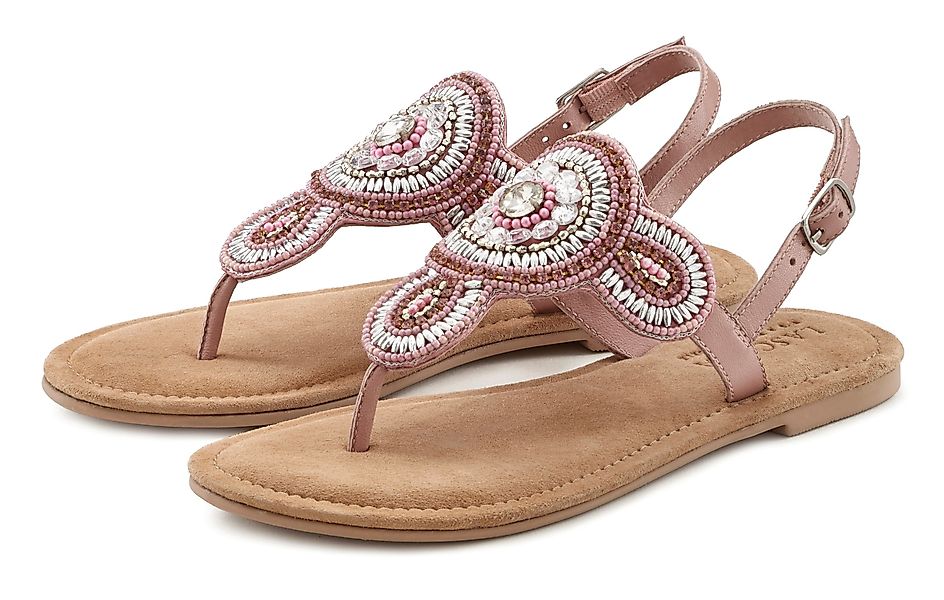 LASCANA Zehentrenner Sandale, Pantolette in Glitzer-Optik und softer Lederi günstig online kaufen