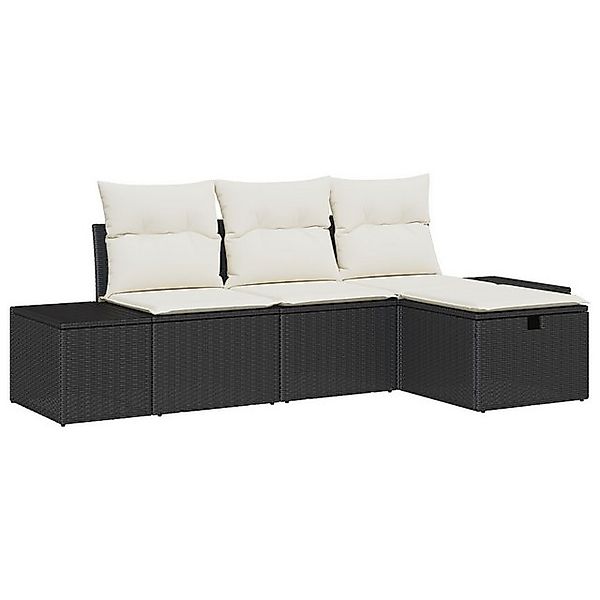 vidaXL Loungesofa 4-teiliges Garten Sofa Set mit Kissen Schwarz Poly Rattan günstig online kaufen