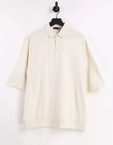 ASOS DESIGN – Oversize-Polohemd aus gebürsteter Baumwolle in Beige mit halb günstig online kaufen