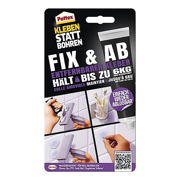 Pattex Montagekleber Kleben statt Bohren Fix & Ab 44 g Tube Transparent günstig online kaufen