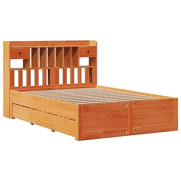 vidaXL Massivholzbett mit Regal ohne Matratze Wachsbraun 140x200 cm 3308962 günstig online kaufen