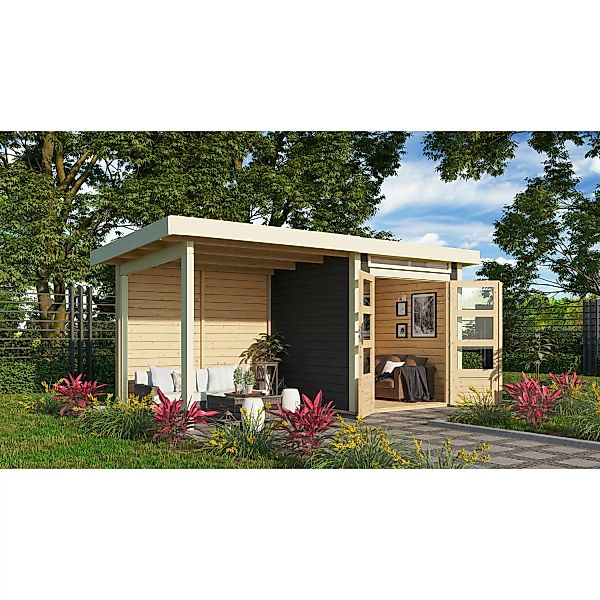 Karibu Holz-Gartenhaus Kumla 1 Terragrau Pultdach Lackiert 200 cm x 200 cm günstig online kaufen