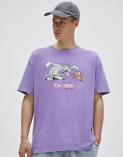 Pull&Bear – T-Shirt in Lila mit "Tom & Jerry"-Rückenprint-Grün günstig online kaufen