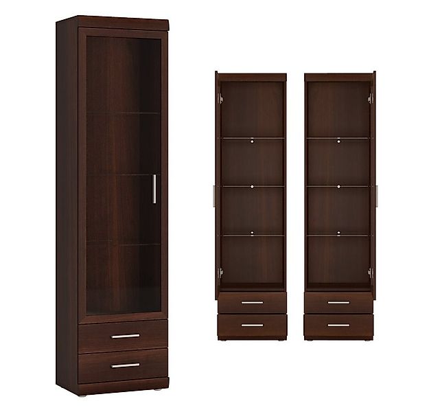 Lomadox Vitrine IMPERIA-129 Wohnzimmer schmal 50 cm Nussbaum Vitrinenschran günstig online kaufen