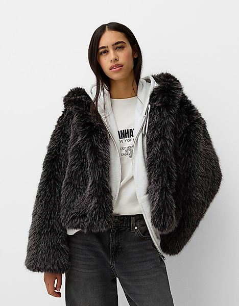 Bershka Jacke Aus Kunstfell Mit Kapuze Damen M Grau günstig online kaufen