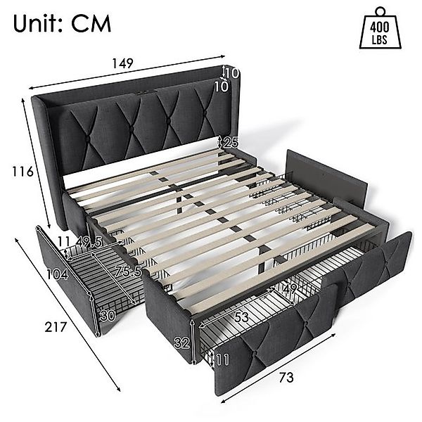 STILVORA Polsterbett 140x200 Stauraumbett Bettgestell mit USB,Jugendbett mi günstig online kaufen