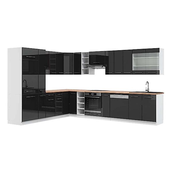Vicco Fame-Line Eckküche Anthrazit Hochglanz/Weiß 347 x 257 cm AP Eiche günstig online kaufen