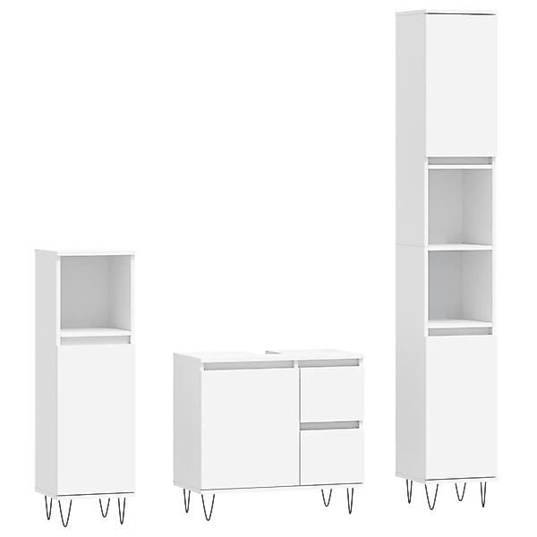 vidaXL Badezimmer-Set 3-tlg. Badmöbel-Set Weiß Holzwerkstoff, günstig online kaufen