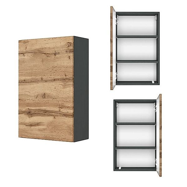 Lomadox Hängeschrank LAURIA-03 Badmöbel 40 cm in Graphitgrau mit Wotaneiche günstig online kaufen