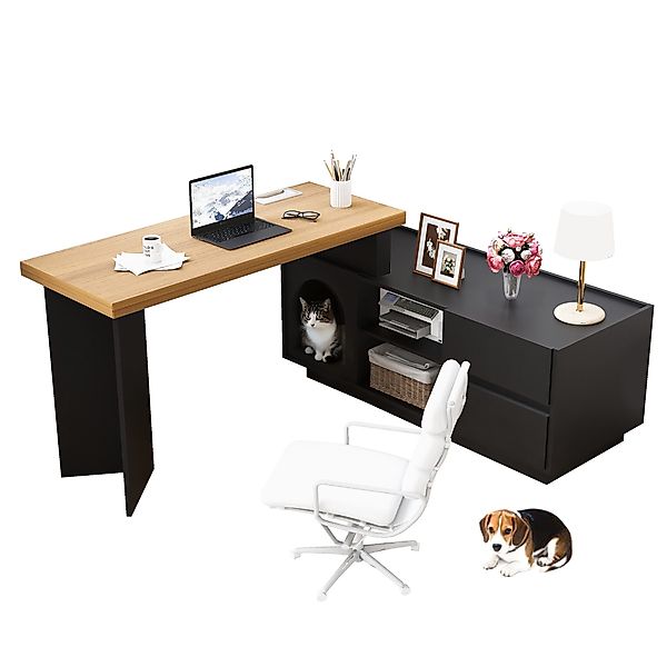 MODFU Eckschreibtisch mit Kuschelecke für Haustiere günstig online kaufen