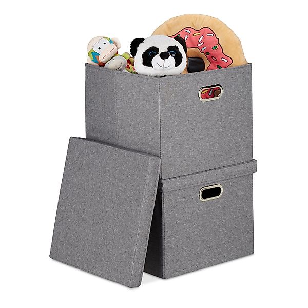 relaxdays Aufbewahrungsbox quadratisch 2er Set, Grau günstig online kaufen