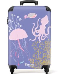 NoBoringSuitcases.com© Hartschalen-Trolley Lila mit Meerestieren 55x35x20cm günstig online kaufen
