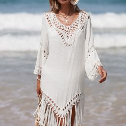 RWEUOQ Blusenkleid Leichte Strand-Tunika mit Fransen günstig online kaufen