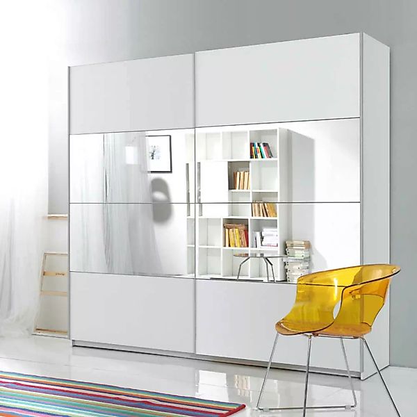 Kleiderschrank Jugendzimmer in Weiß mit Spiegel 200 cm breit günstig online kaufen