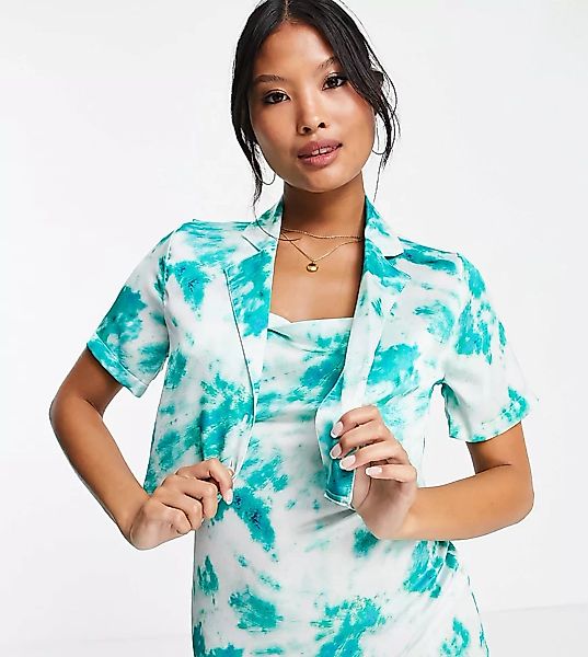 Topshop Petite – Bluse mit Wolkenmuster und Batikmuster, Kombiteil-Blau günstig online kaufen
