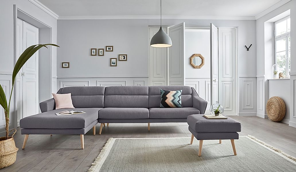 andas Ecksofa "Bille L-Form" mit Naht im Rückenkissen und Beinen aus Eichen günstig online kaufen