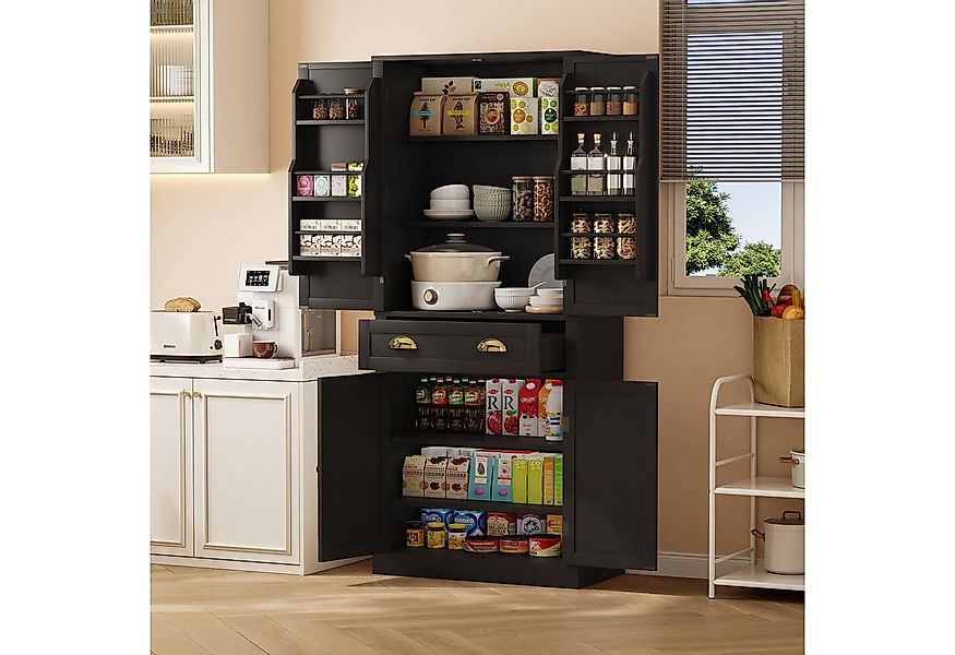 Flieks Mehrzweckschrank mit 4 Türen und 1 Schublade Weiß/Schwarz (mit Türab günstig online kaufen