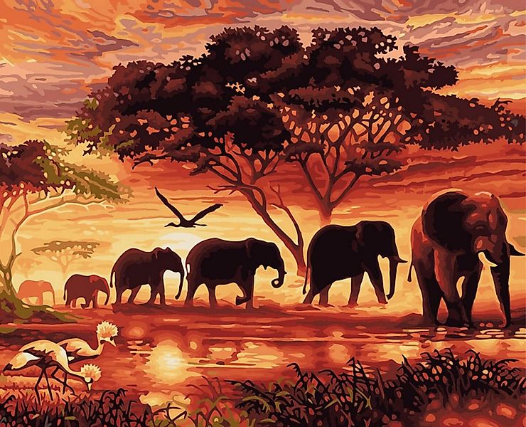 LA CUTE Malen nach Zahlen XL 5d Diamond Painting Elefanten Savanne Malen na günstig online kaufen