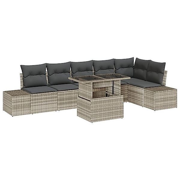 vidaXL Loungesofa 7-tlg. Garten-Sofagarnitur mit Kissen Hellgrau Poly Ratta günstig online kaufen