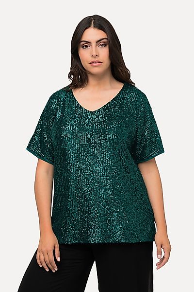 Ulla Popken T-Shirt Pailletten-Shirt Oversized V-Ausschnitt günstig online kaufen