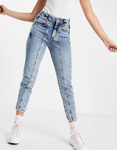 New Look – Mom-Jeans in Hellblau mit Ziernaht günstig online kaufen