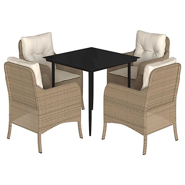vidaXL 5-Tlg Garten-Essgruppe mit Kissen Beige Poly Rattan 3211963 günstig online kaufen