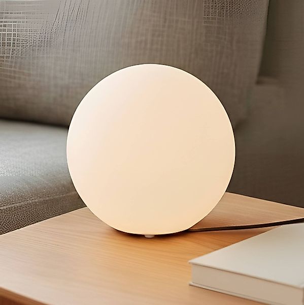 Lindby Tischlampe Marike, weiß, Glas, Kugel, Ø 25 cm, E27 günstig online kaufen