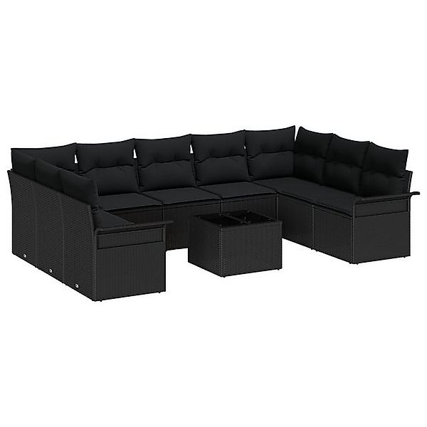 vidaXL Loungesofa 10-tlg. Garten-Sofagarnitur mit Kissen Beige Poly Rattan, günstig online kaufen