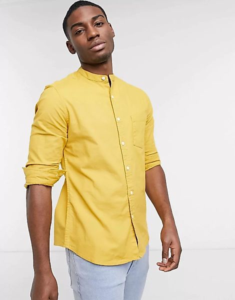 ASOS DESIGN – Schmal geschnittenes, garngefärbtes Oxfordhemd mit Grandad-Kr günstig online kaufen