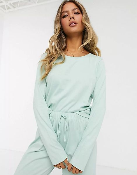 ASOS DESIGN – Mix & Match – Langärmliges Pyjama-Oberteil aus Jersey-Grün günstig online kaufen