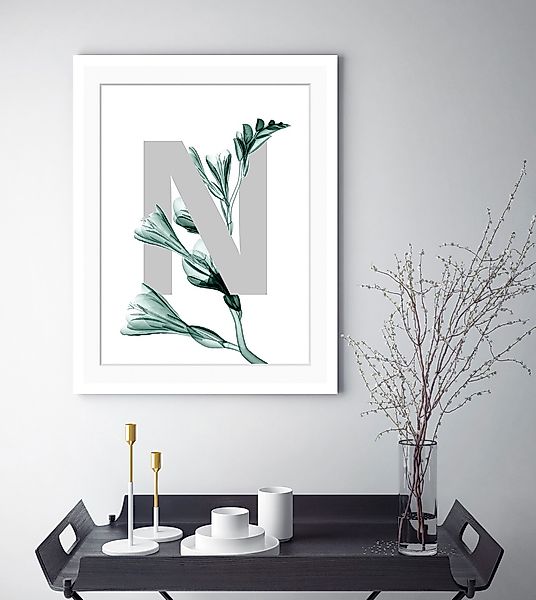 queence Bild "N-Flower", Buchstaben, Blätter, Blume, gerahmt günstig online kaufen