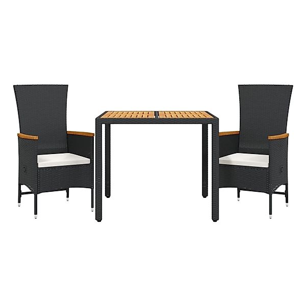 vidaXL 3-Tlg Garten-Essgruppe mit Kissen Schwarz Poly Rattan 3277501 günstig online kaufen