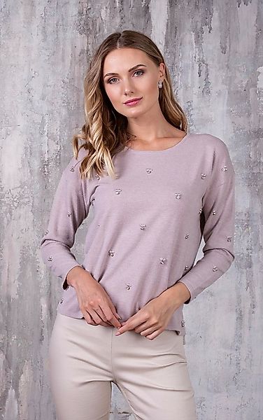 Passioni Strickpullover Pullover in zartem Taupe mit Perlenverzierung günstig online kaufen