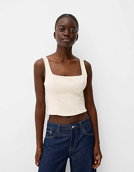 Bershka Körpernah Geschnittenes Top Damen Xs Beige günstig online kaufen