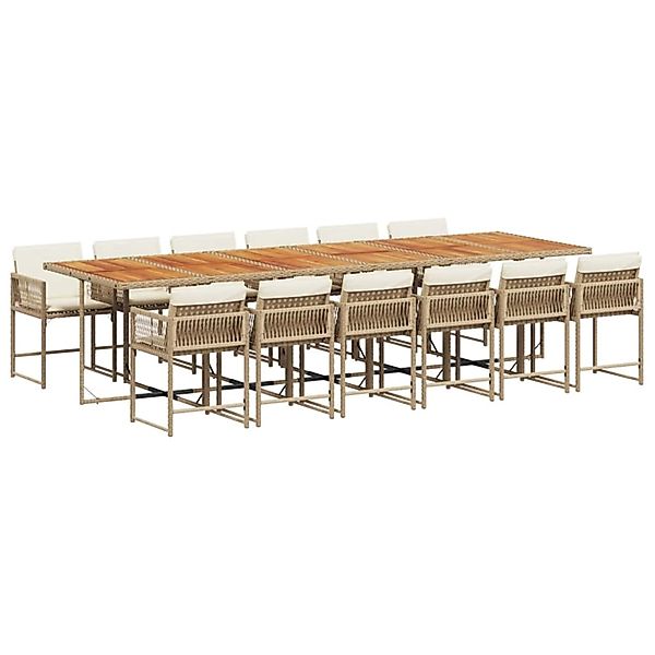 vidaXL 13-Tlg Garten-Essgruppe mit Kissen Beige Poly Rattan 3211492 günstig online kaufen