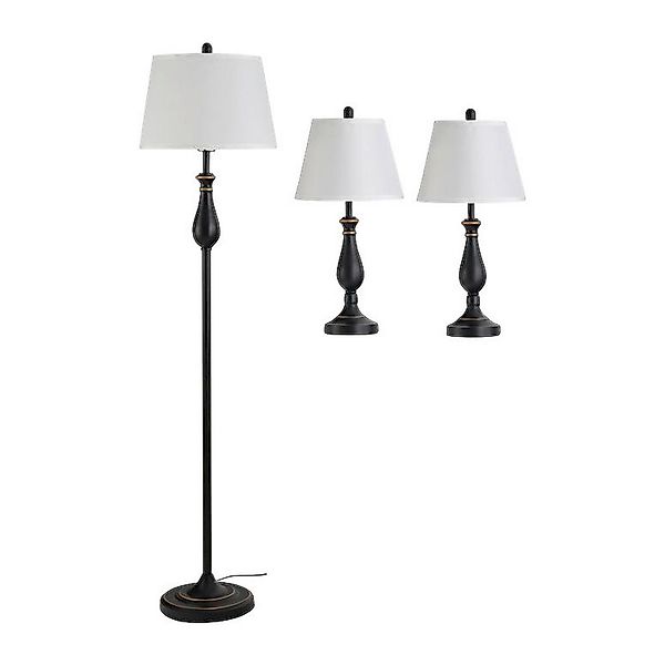 HOMCOM 3er Lampenset schwarz weiß Metall Polyester-Mischgewebe Stoff B/H/L: günstig online kaufen